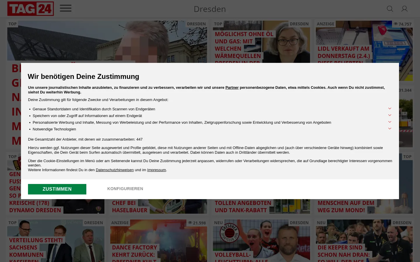 Screenshot der geprüften Website https://www.tag24.de/dresden