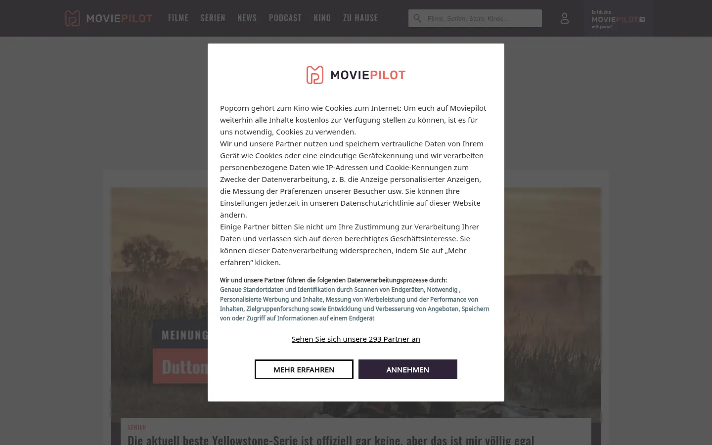 Screenshot der geprüften Website https://www.moviepilot.de/
