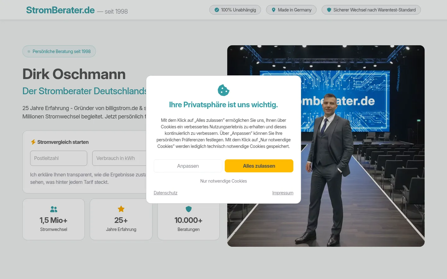 Screenshot der geprüften Website https://www.stromberater.de/