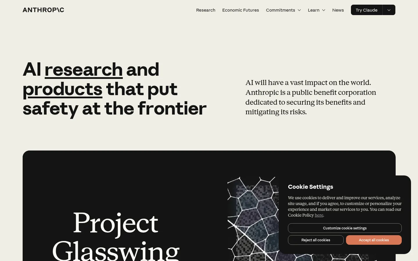 Screenshot der geprüften Website https://www.anthropic.com/