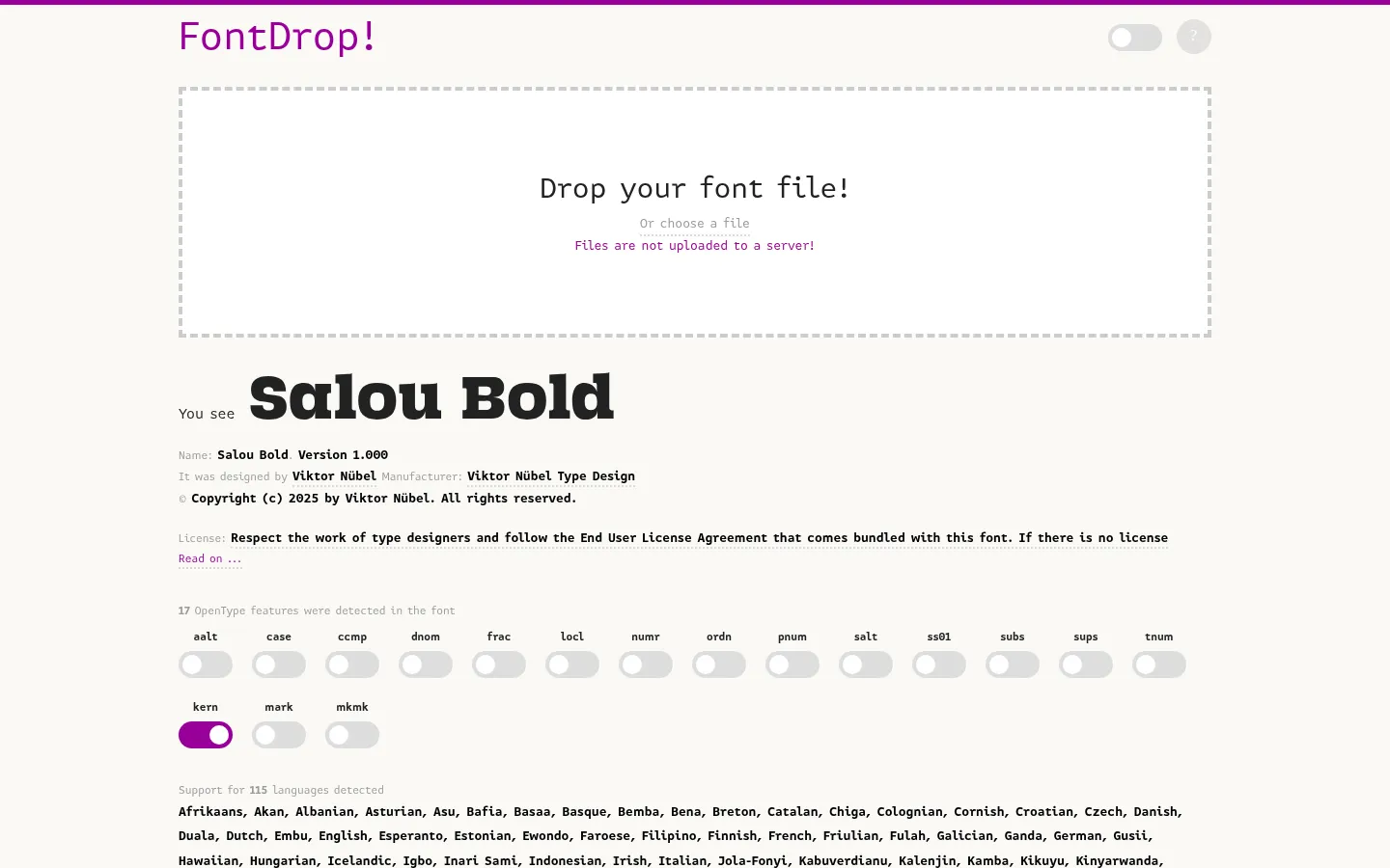 Screenshot der geprüften Website https://fontdrop.info/