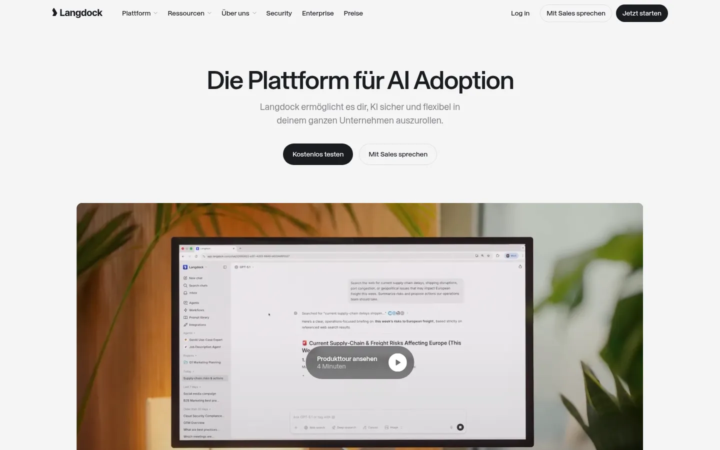 Screenshot der geprüften Website https://langdock.com/de