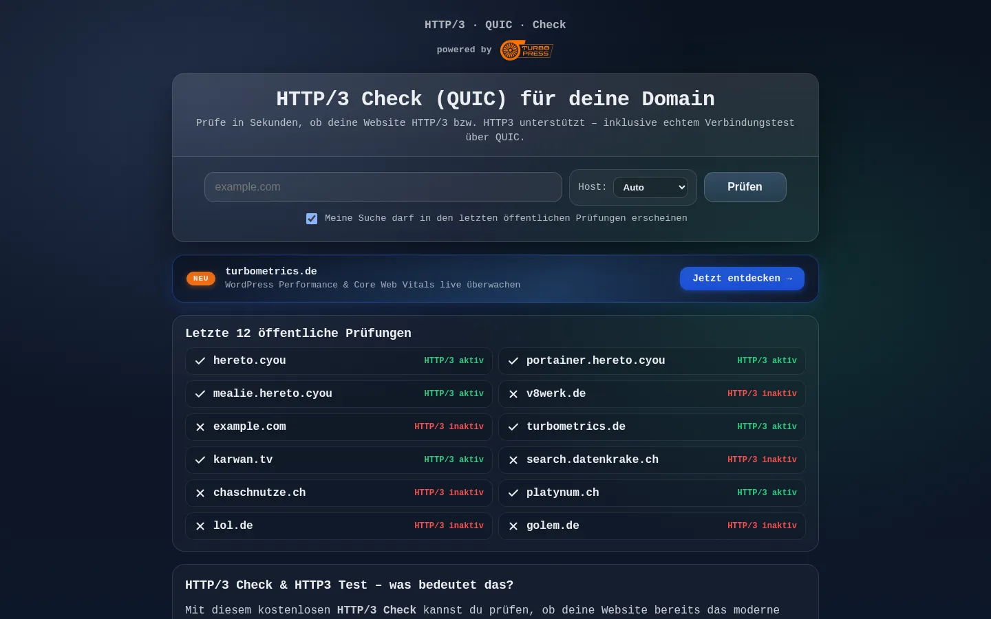 Screenshot der geprüften Website https://h3check.de/