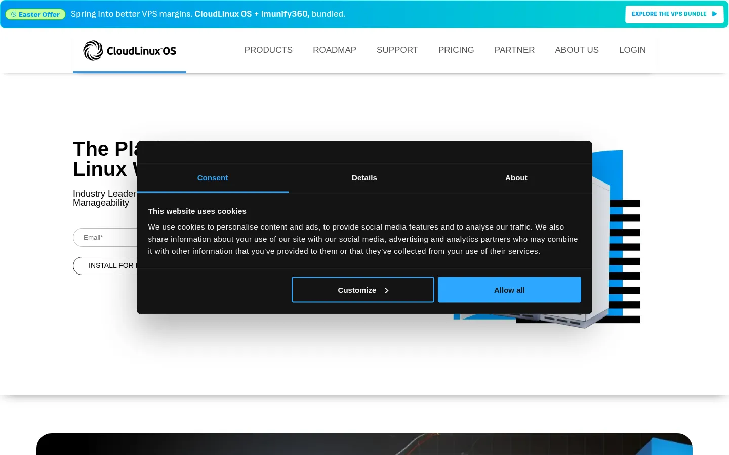 Screenshot der geprüften Website https://cloudlinux.com/