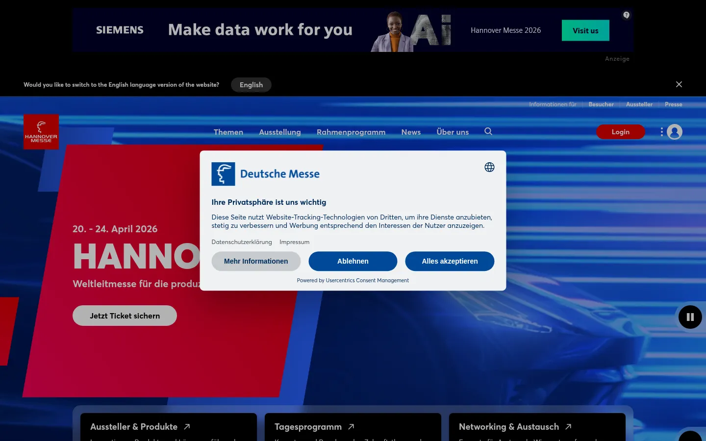 Screenshot https://www.hannovermesse.de/de/