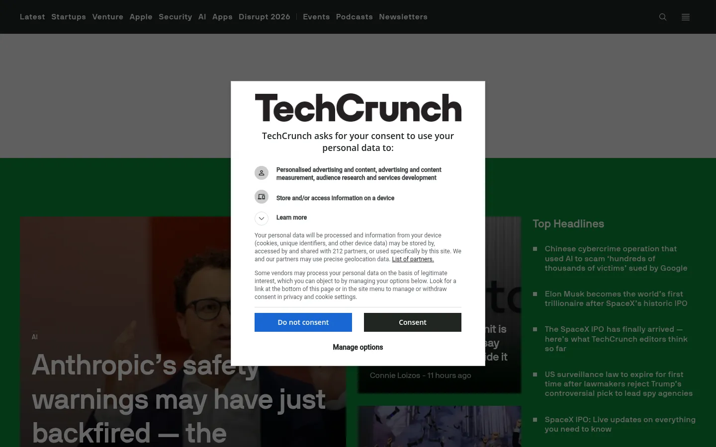 Screenshot https://techcrunch.com/