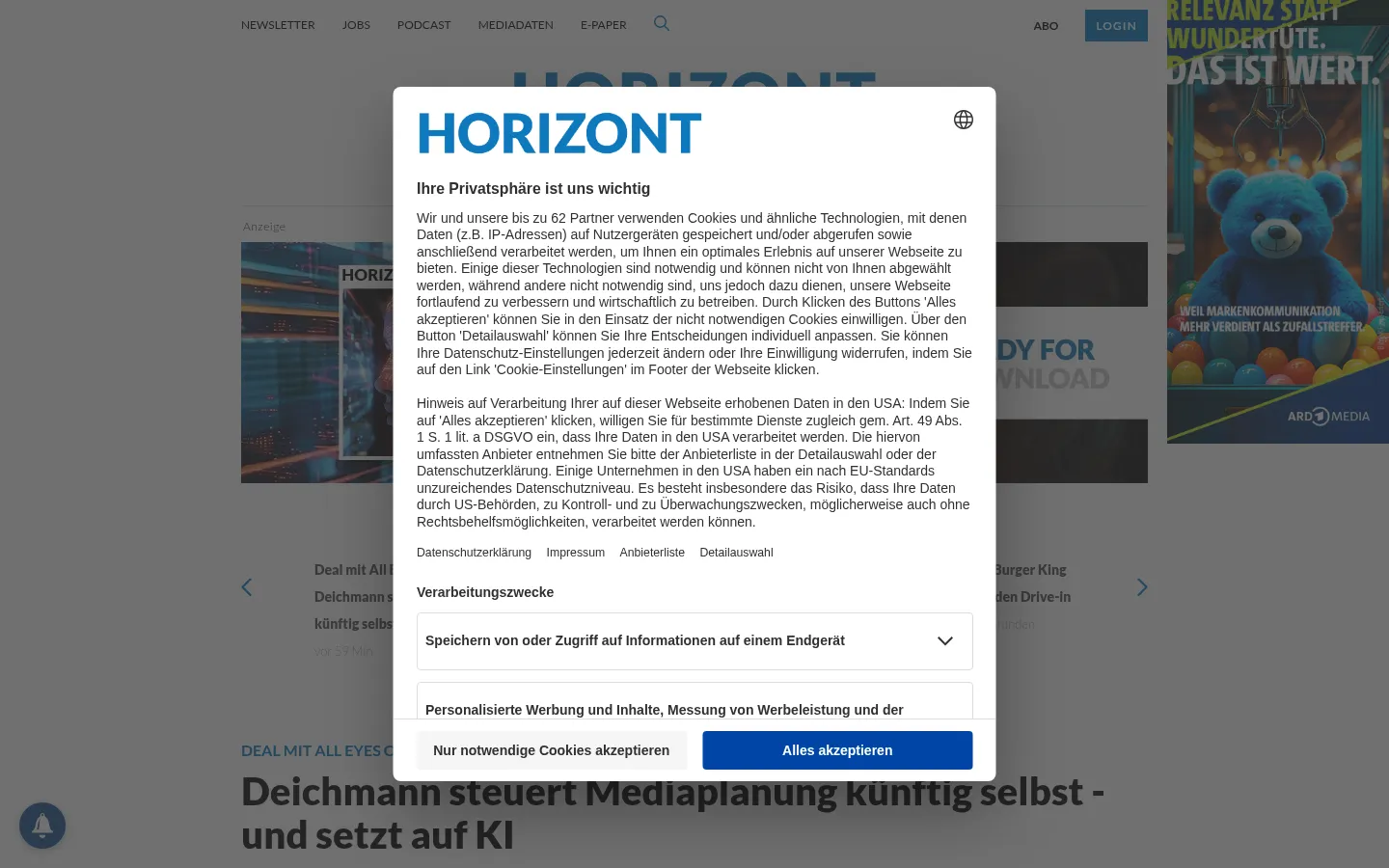 Screenshot https://horizont.net/