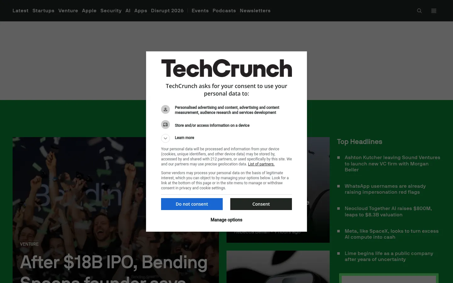 Screenshot https://techcrunch.com/