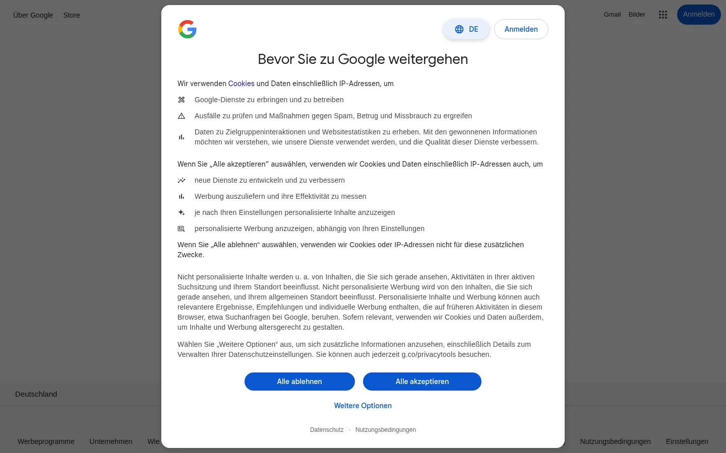 Screenshot https://google.de/